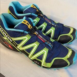 Salomon Navy and Lime Trail Shoes